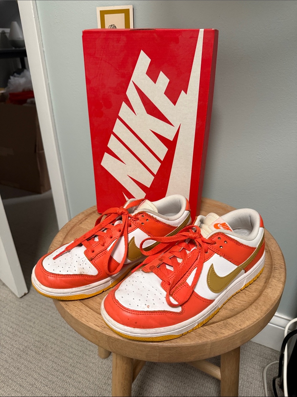 Nike women’s dunks Orange, White & Gold Low-Top Sneakers